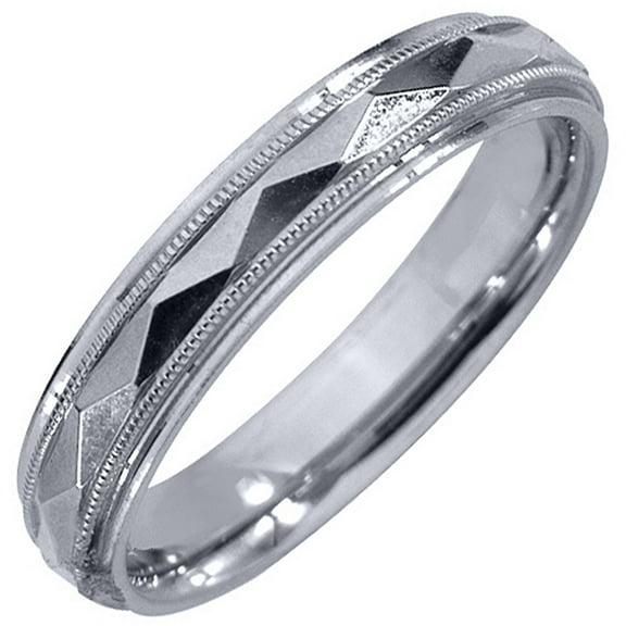 14K White Gold Mens Wedding Band 4mm High Gloss Comfort Fit