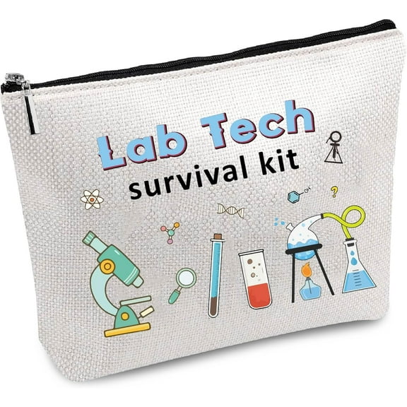 Lab Tech Survival Kit Bag Makeup Bag Canvas Cosmetic Bag Multi Purpose Pen Case Zipper Toiletry Travel Bag Case Purse Pouches for Scientist Laboratory Technician Lab Assistant Gift 10x7Inch DIY