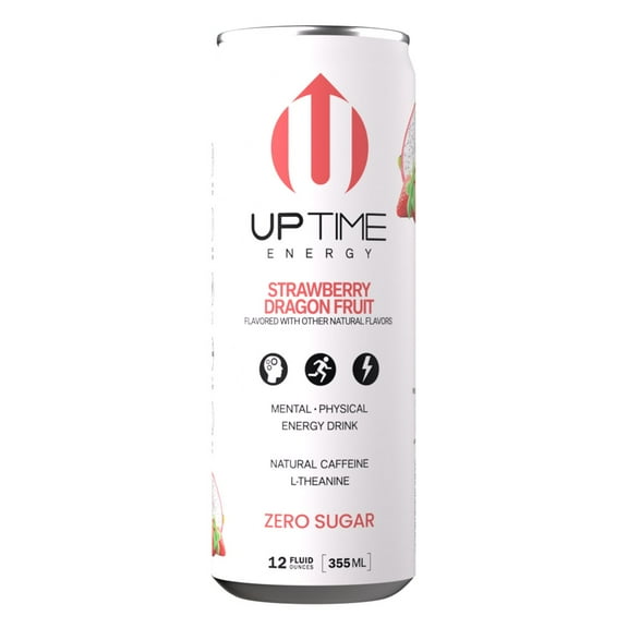 Pack of 4 UPTIME Zero Sugar Energy Drink - Strawberry Dragon Fruit - 12 oz - Package may vary
