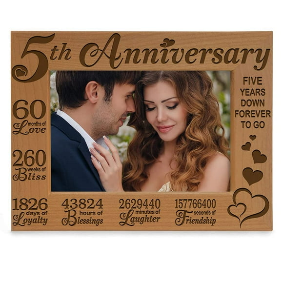KATE POSH 5th Anniversary Engraved Natural Wood Picture Frame and Gifts, 5th Wood Wedding Anniversary (5x7-Horizontal)