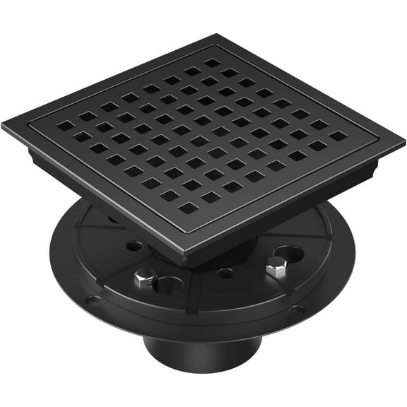 6-Inch Square Shower Drain with ABS Flange Base, Matte 304 Stainless Steel Floor Drain, Removable Grate and Hair Strainer for Modern Bathroom Remodels Curbless Showers