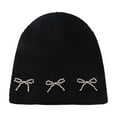 thumbnail image 2 of Knitted Beanie Hat for Women with Bowknot Decor Cozy Cotton Blend for All Season One Size Fits Most, 2 of 3