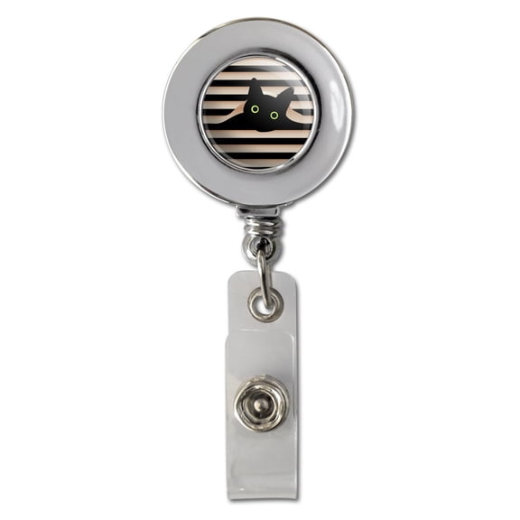 Black Cat In Window Retractable Reel Chrome Badge ID Card Holder Clip