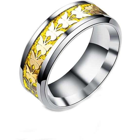Jiaoiudi Women Men Fashion Simple Style Stainless Steel Butterfly Rings,Size 6-13