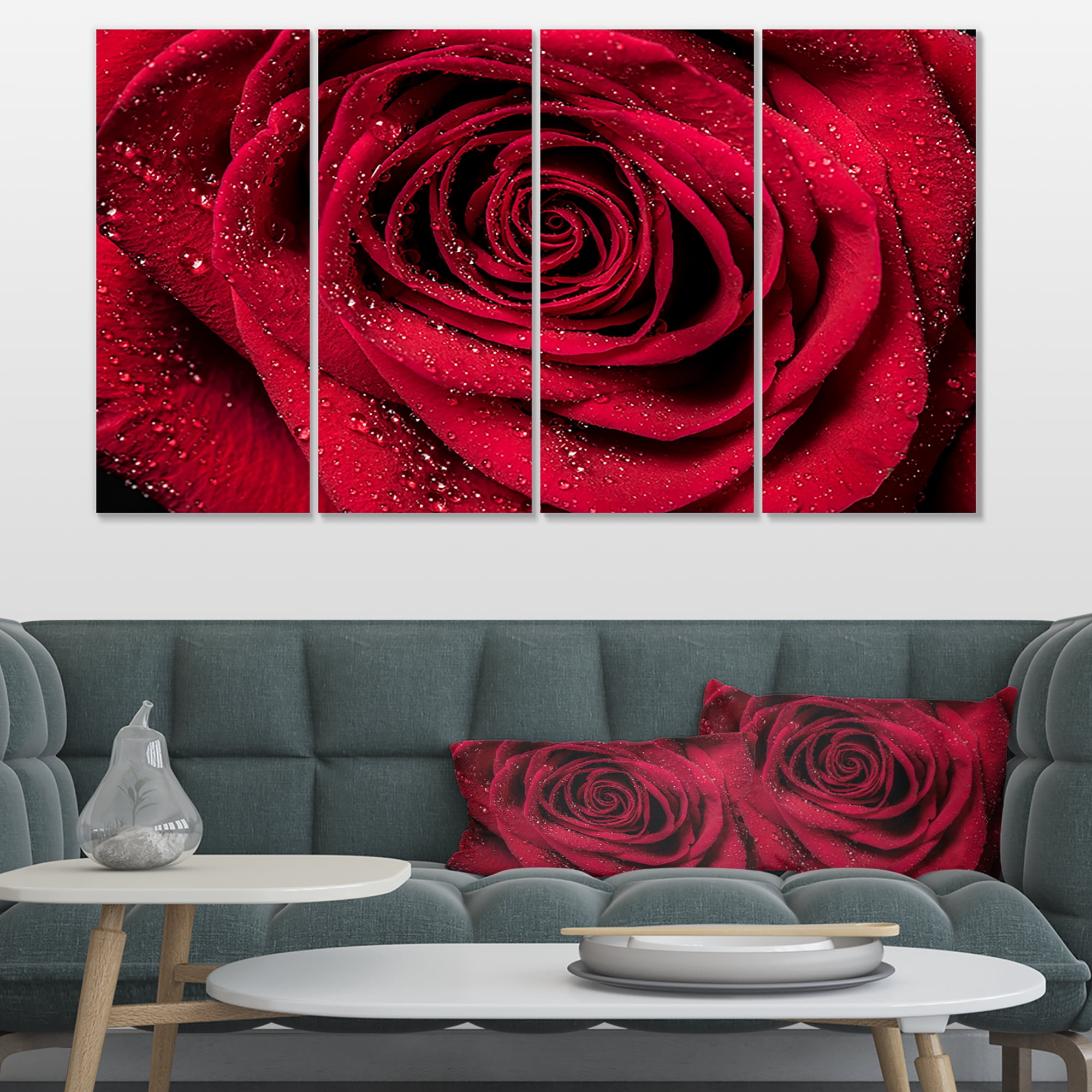 Designart 'Red Rose Petals with Rain Droplets ' Floral Art Canvas Print