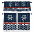 thumbnail image 2 of Kitchen Window Curtains Valance and Tier Set, Nautical Compass Retro Geometric Rod Pocket Tier Curtain Valance Set, Red and White Stripes Light Filtering Cafe Curtains for Bedroom Living Room, 2 of 9