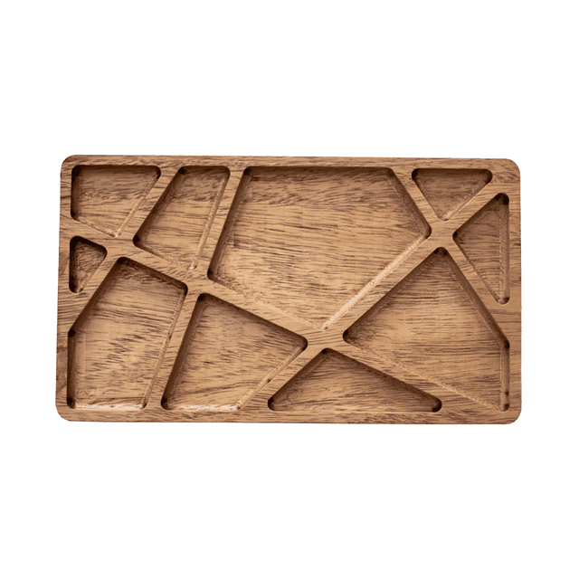 Tabla botanera de madera con 10 divisiones para servir botanas, quesos o decorar como centro de mesa. ARTE MARRON Tabla 10 divisiones