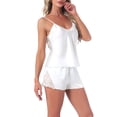 thumbnail image 4 of INSPIRE CHIC Women's Satin Pajamas Silky Soft V-Neck Lace Trim Lingerie Camisole Tops with Shorts Loungewear Set L White, 4 of 6
