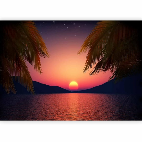 artgeist Wall Mural Tropical Island 135x101 in - Peel and Stick Self-Adhesive Wallpaper Removable Large Sticker Foil Wall Decor Print Picture Image Design Palm Tree Beach Sea Sunset c-A-0050-a-a