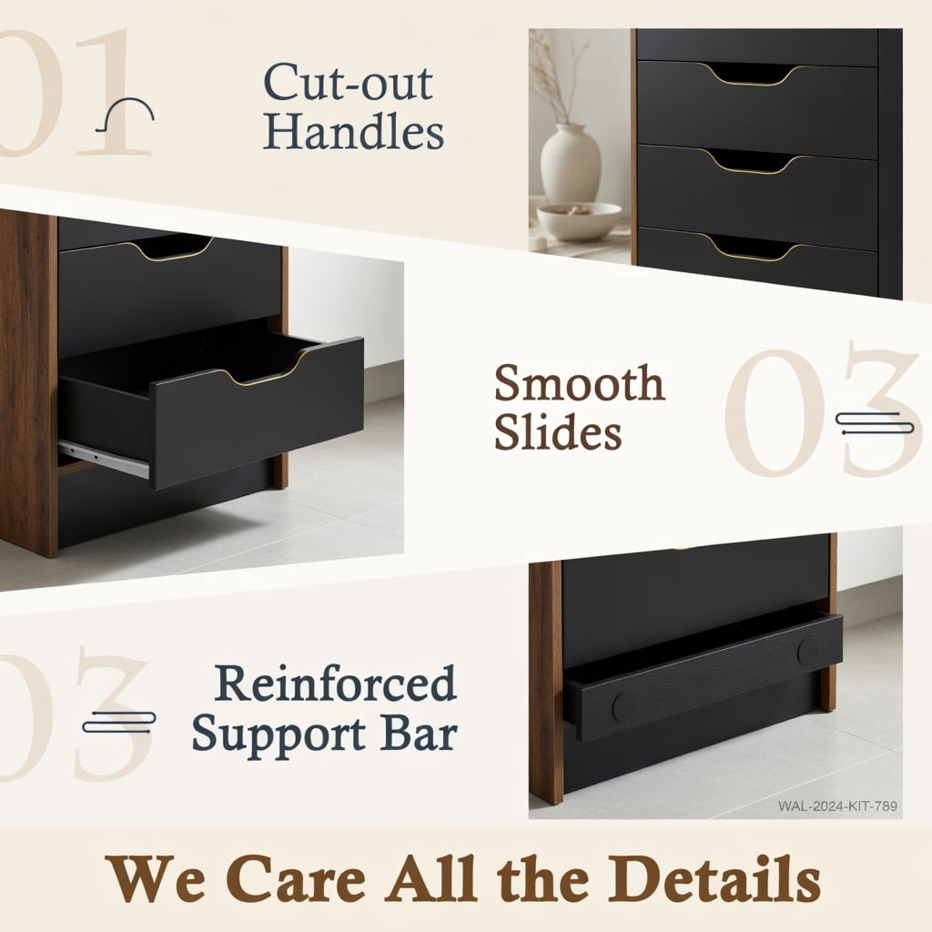 Demi Bonn 5 Drawer Mobile Lateral Filing Cabinet Storage Home Office Floor Cabinet with 4 Wheels, Brown