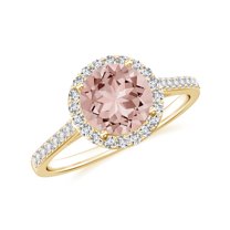 925 Sterling Silver Morganite Halo Ring, Moissanite Engagement Ring in Yellow Gold Plated| Round Birthstone Wedding Ring, Birthday, Anniversary, Wedding Jewelry, Ring Size 10