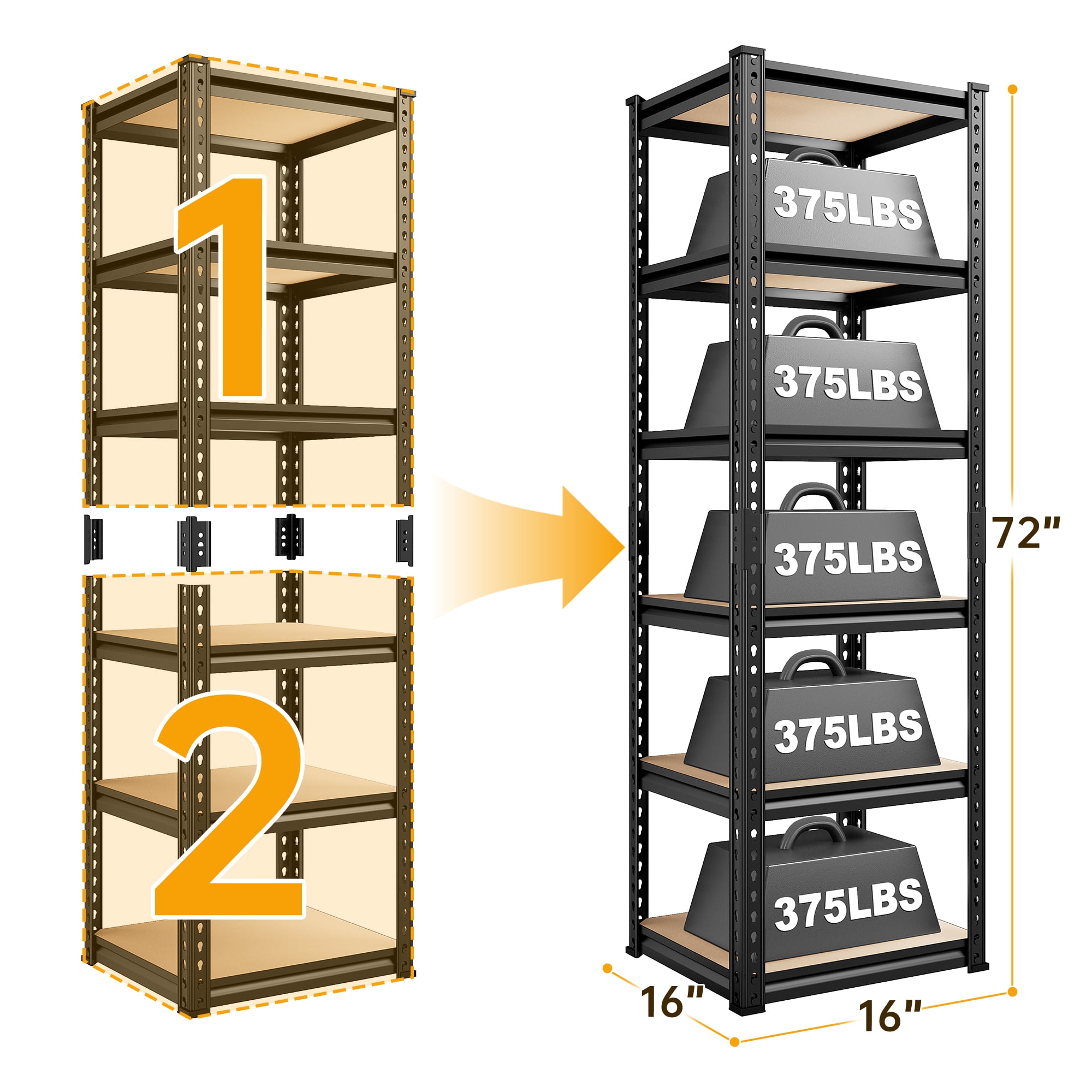6-Tier Galvanized Steel Storage Shelving Unit, 16 in x 16 in x 72
