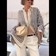 thumbnail image 5 of Camisas A Rayas con Botones para Mujer, Blusas Informales, Holgadas, de Larga y con Cuello Alto, Elegantes. Rayas Negras S, 5 of 10