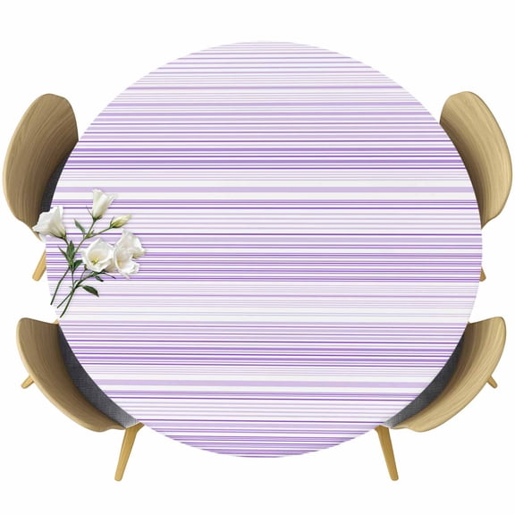 Purple Striped Round Fitted Table Cover Nature Abstract Art Classic Waterproof Table Cloth with Elastic Edge Wipeable Tablecloth for Picnic Camping Party Fits 55"-60" Diameter