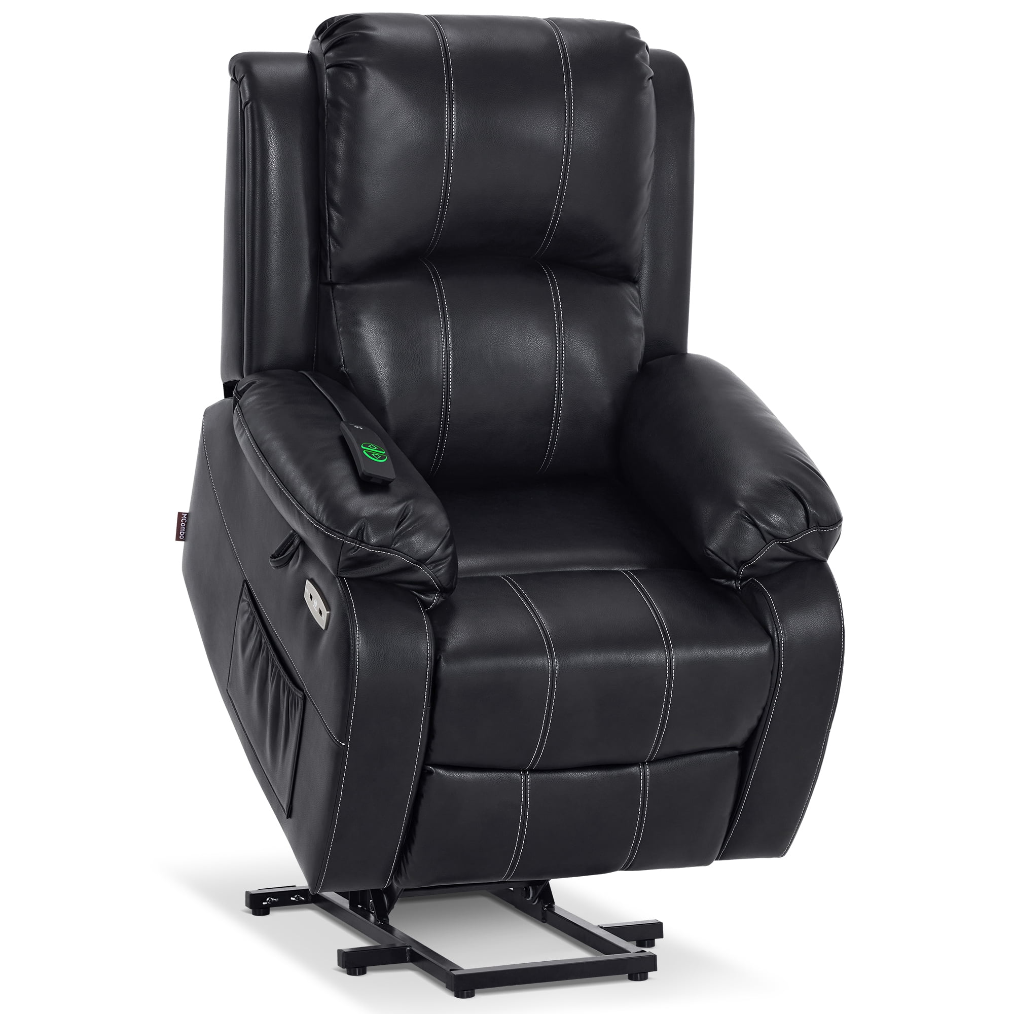 MCombo Small-Regular Power Lift Recliner Chair with Massage and Heat for Petite Elderly People, 3 Positions, 2 Side Pockets, USB Ports, Faux Leather (Black, Small-Regular)