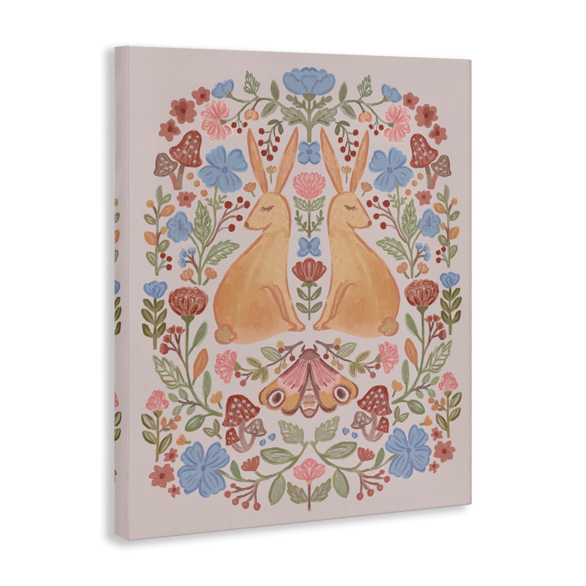 Stupell Industries Autumnal Folk Rabbits Animals Painting Wrapped Canvas Art Print Wall Art, 16 x 20