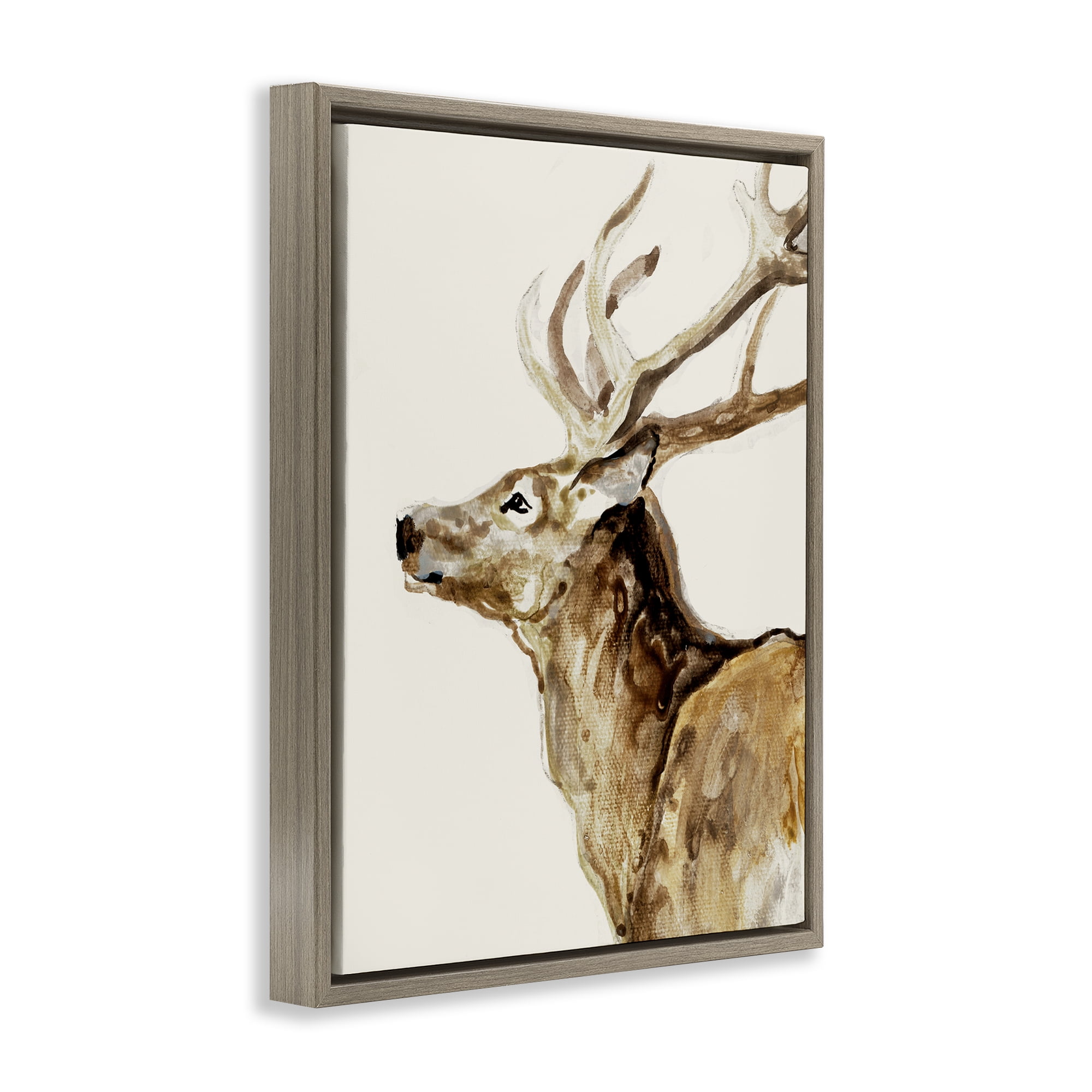 Stupell Industries Deer Portrait Profile View Brown Framed Floater Canvas Wall Art, design by Lorenzo Collective