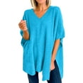 thumbnail image 2 of JIAYUE Womens Sweaters Solid Color Elbow-Length Drop Shoulder V-Neck Oversized Pullover For Ladies Soft Comfy Seasonal Loungewear, 2 of 4