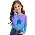 thumbnail image 6 of Kayannuo Gradient Shirts for Teen Girls Crew Neck Long Sleeve Shirt Star Print Color Block Tee Shirt Casual Trendy Pullover Top, 6 of 8