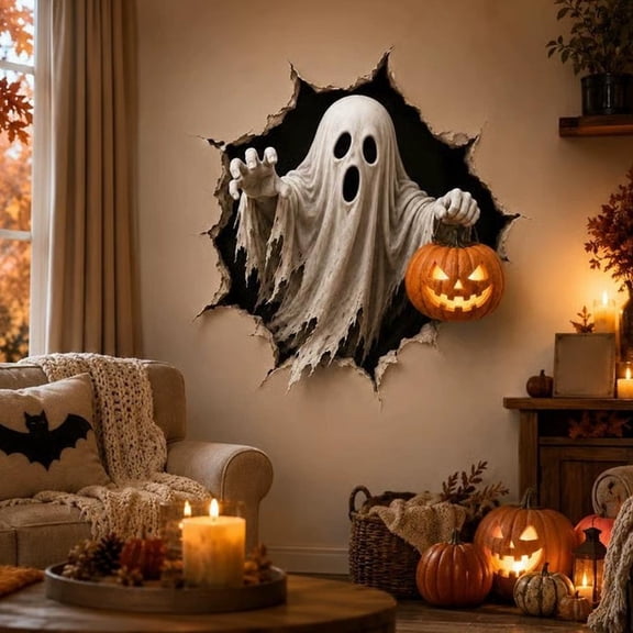 Halloween Break-in 3D Wall Decals, Realistic Breaking Effect Optical Illusion Sticker, Spooky Indoor Wall Decor for Home Door Room Party