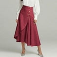 thumbnail image 3 of Skirts for Women Elegant High Waist Pleated Midi Skirt for Everyday Casual Work and Wear with Breathable and Handy Pockets Red L, 3 of 5