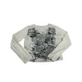 thumbnail image 4 of Qiylii Women Crop T shirt, Rhinestone Love Pattern Long Sleeve Round Neck Tops, 4 of 6