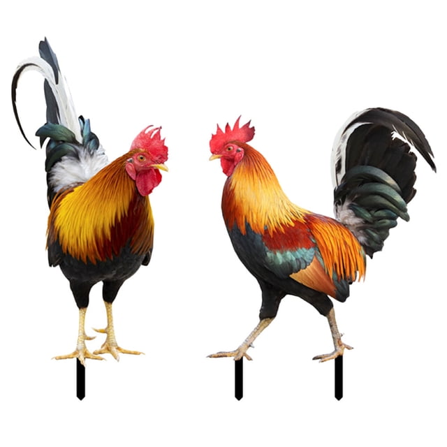 2 piezas Acrílico Rooster Yard Arts Decorative Grooster en forma de colchoneta de la césped estacas de césped