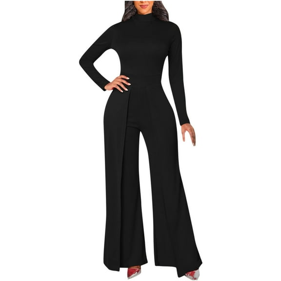 Honeeladyy Women Casual Solid Long Sleeve White Collar Jumpsuit Simple Loose Women Trousers