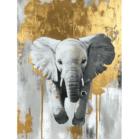 Gold Leaf Elephant Canvas Wall Art， Perfect for Living Room， Bedroom， Office， Dining Room， and Hallway Decor.