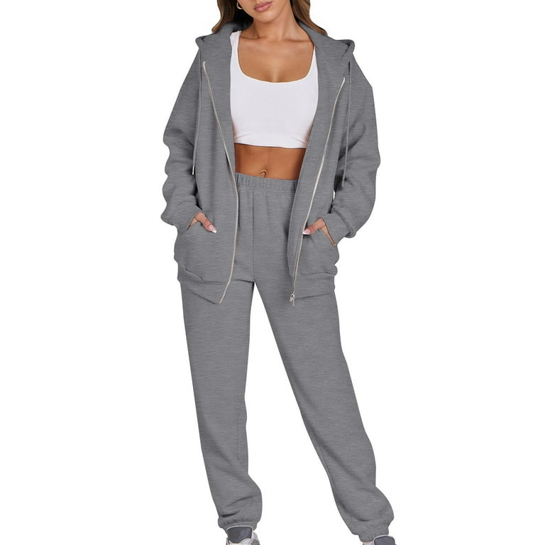 Moxiu 2025 Womens 2 Piece Outfits Zip Up - Lounge Hoodie Oversized
