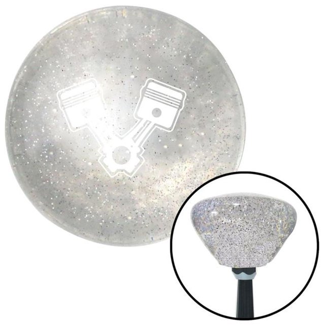 White 2 Pistons Clear Retro Metal Flake Shift Knob with M16 x 1.5 Insert Shifter