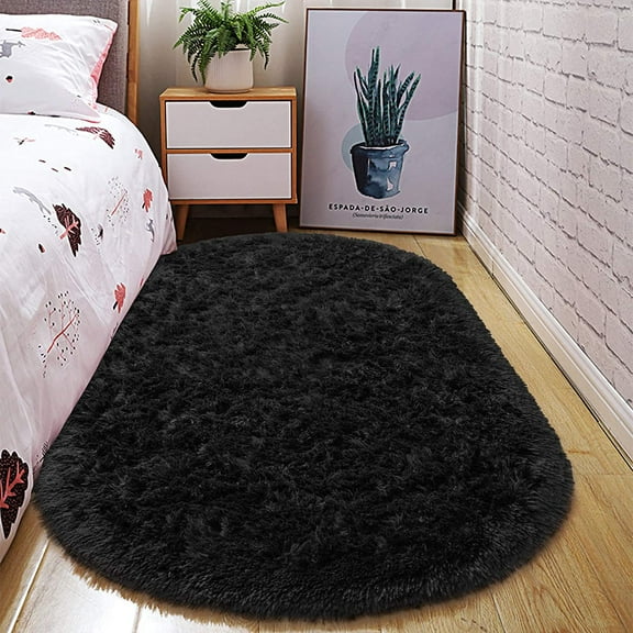 YJ.GWL Soft Area Rug Fluffy Carpets Plush Rugs for Living Room Bedroom Kids Room Mat,2.6'x5.3',Black