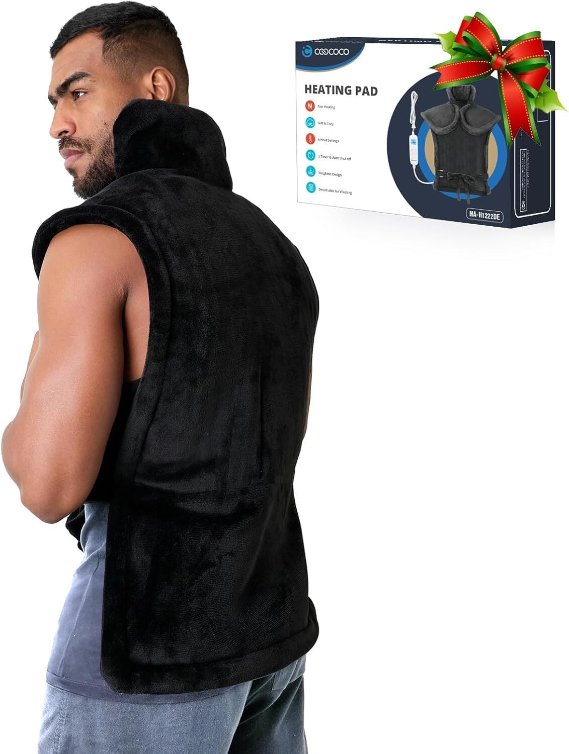 CooCoCo 37"x24" Heating Pad for Neck and Shoulders and Back, Heat Pad for Back Pain Relief, Full Back Heated Pad, 6 Heat Settings 3 Timers Auto-Off
