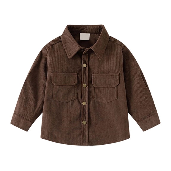 Ticikt Boys Corduroy Shirt Jacket Long Sleeve Casual Open Front with Collar for Kids Toddler 2-9 Years Autumn,Color:Coffee