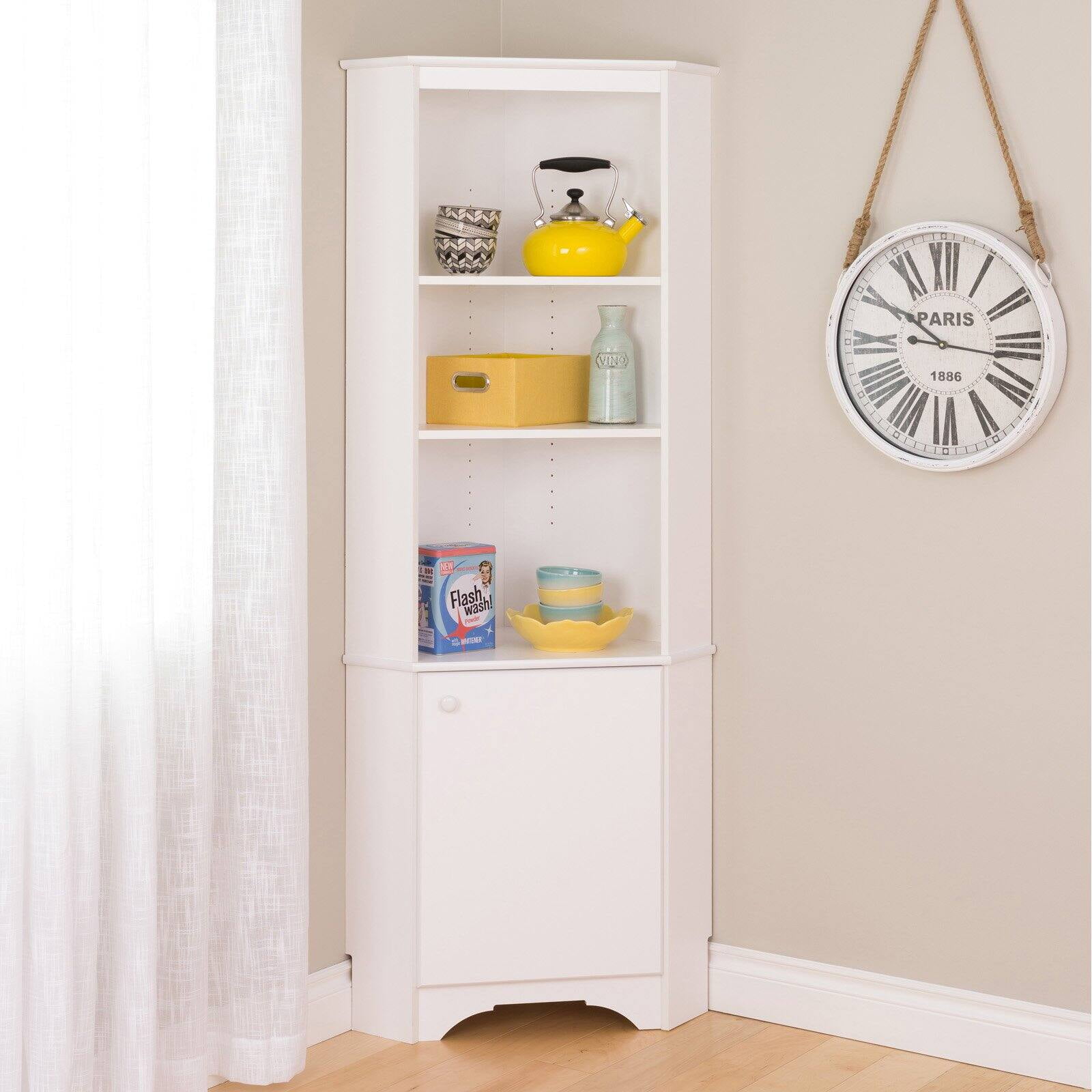 NEW Elite 72" Tall White 2-Door Corner Storage Cabinet w/ Shelves 