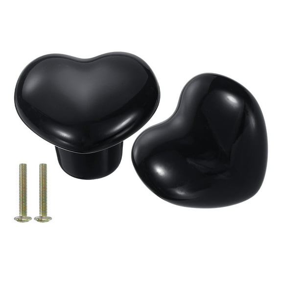 Uxcell 2 Packs Ceramic Drawer Knobs Heart-Shaped Dresser Pulls Handles, Black