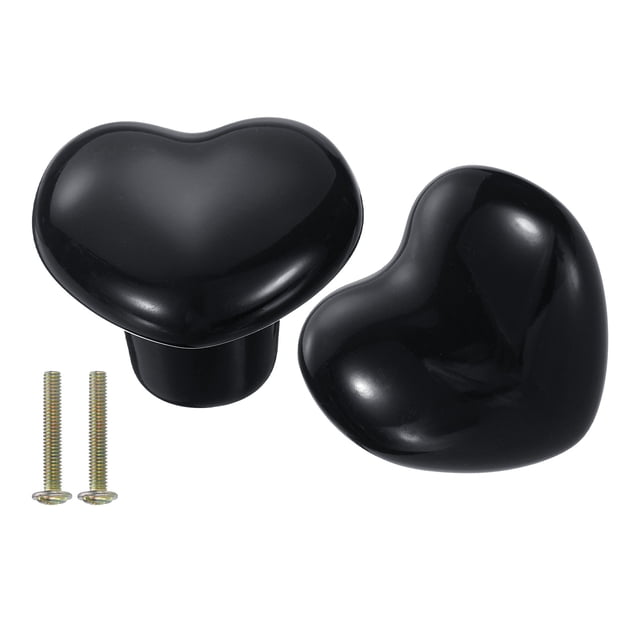 Uxcell 2 Paquetes de Perillas de Cajón de Cerámica en Forma de Corazón, Tiradores de Cajón, Negros