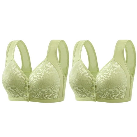Weikingp Bras for Women  2 Bras for Older Women Front Closure Bras Bra No Underwire Plus Size Front Button Bra Everyday Bra Bralettes for Women Plus Size Lingerie Clearance Green A