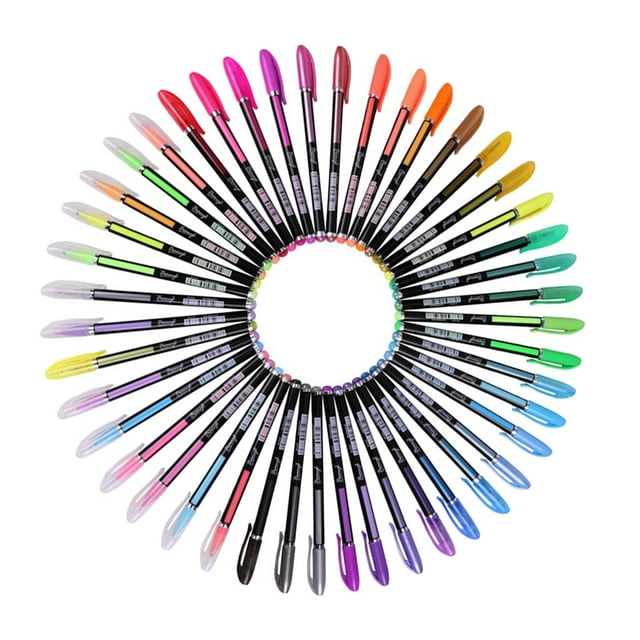 KLKCMS 48 Colors Gel Pens Art Glitter Neon Ballpoint Craft Drawing Markers