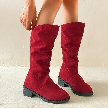 

Akiihool Boots for Women With Heel Womens High Platform Mid Calf Wedges High Heel Round-Toe Mid-Calf Pointed Toe Cowgirl Boot (Red 7)