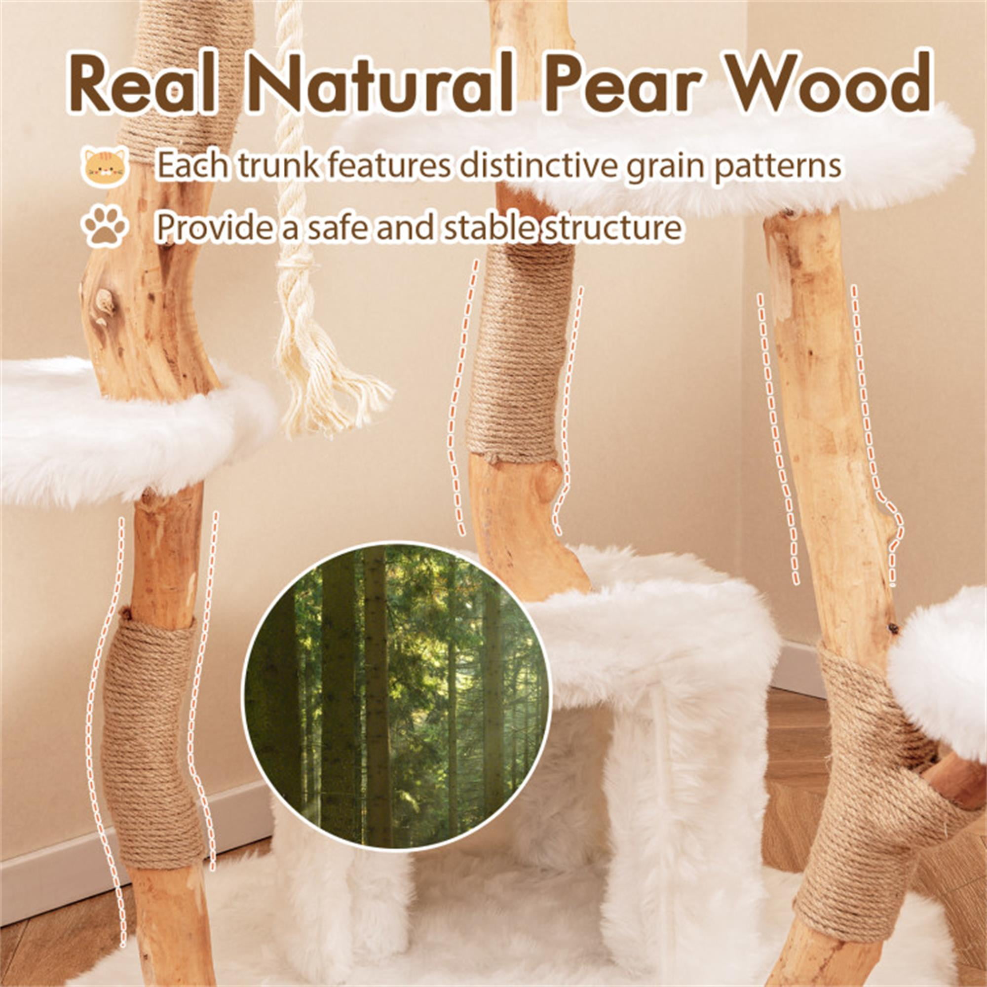 resenkos 66" Modern Cat Tree Tower for Indoor Cats with Perch, Cat Condo, Solid Wood Cat Tree House with Scratching Posts for Large Cats, White