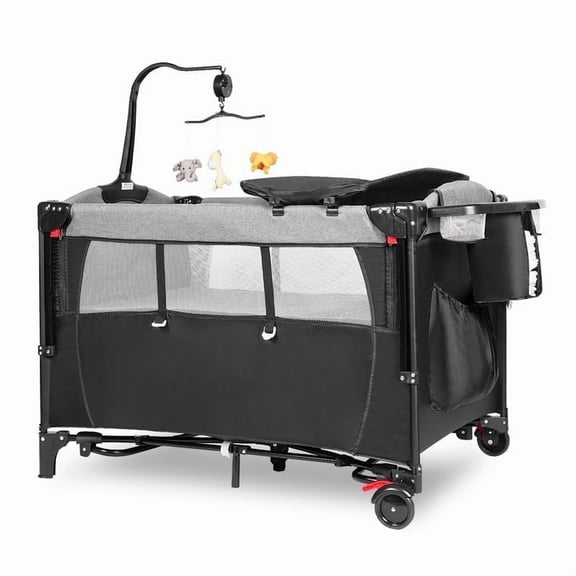 CIESMSI Baby Bedside Bassinet w/Changing Table,5-in-1 Portable Playard Nursery Center Newborn to Toddler Pack n Play Cribs