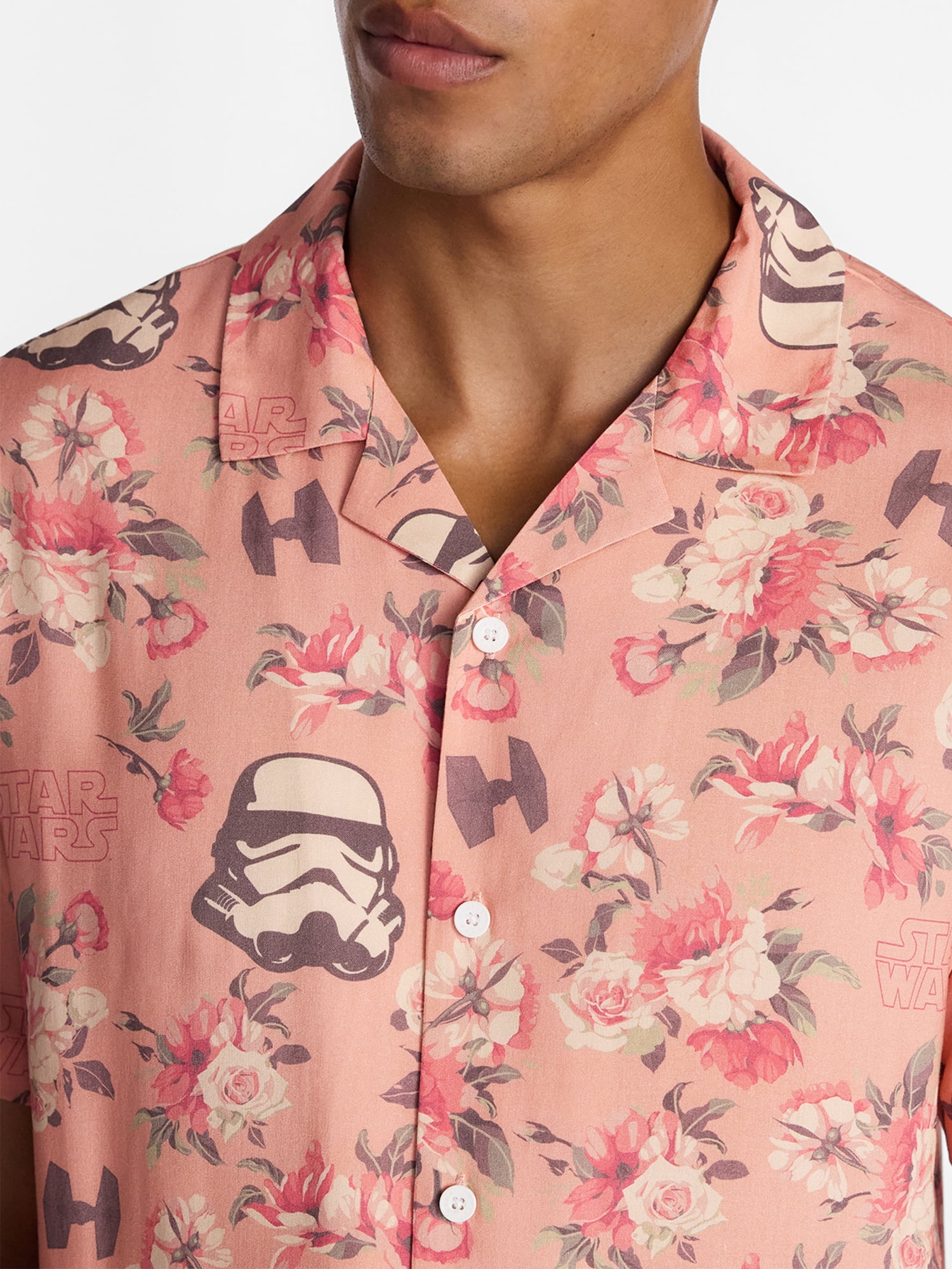 Star Wars Men's and Big Men's Space Floral Graphic Button Up Shirt with Short Sleeves, Sizes S-4XL