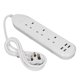 thumbnail image 2 of Extensión de regleta de alimentación con cable largo de 2500 W, multifuncional, con puerto USB, enchufe británico blanco de 110 a 250 V, 2 of 9
