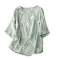 thumbnail image 1 of Chemises pour Femmes Col Rond Imprimé Chemise Ample à Manches Trois-Quarts, Chemises à Manches 3/4 pour Femmes, Hauts pour Femmes, Hauts à Manches 3/4 pour Femmes, 1 of 8
