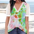 thumbnail image 3 of Gibobby Playeras Mujer Camisetas Cuello V Top manga corta con cuello en V encaje informal con estampado moda para mujer(Verde,M), 3 of 4