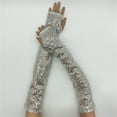 thumbnail image 4 of Prolriy Long Gloves Women Formal Fashion Sparkly Gloves Sequins Long Gloves Fingerless Elastic Gloves Glitter Costume for Women and Girls Opera Gloves Grey, 4 of 7