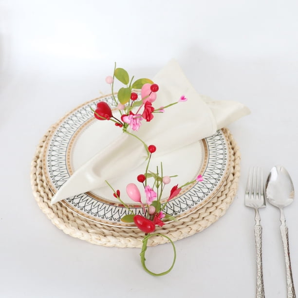 Anillo De Servilleta 1 servilletero con forma de corazón y flores artificiales con hebillas florales para decoración de mesa de boda o fiesta. JASKFLY