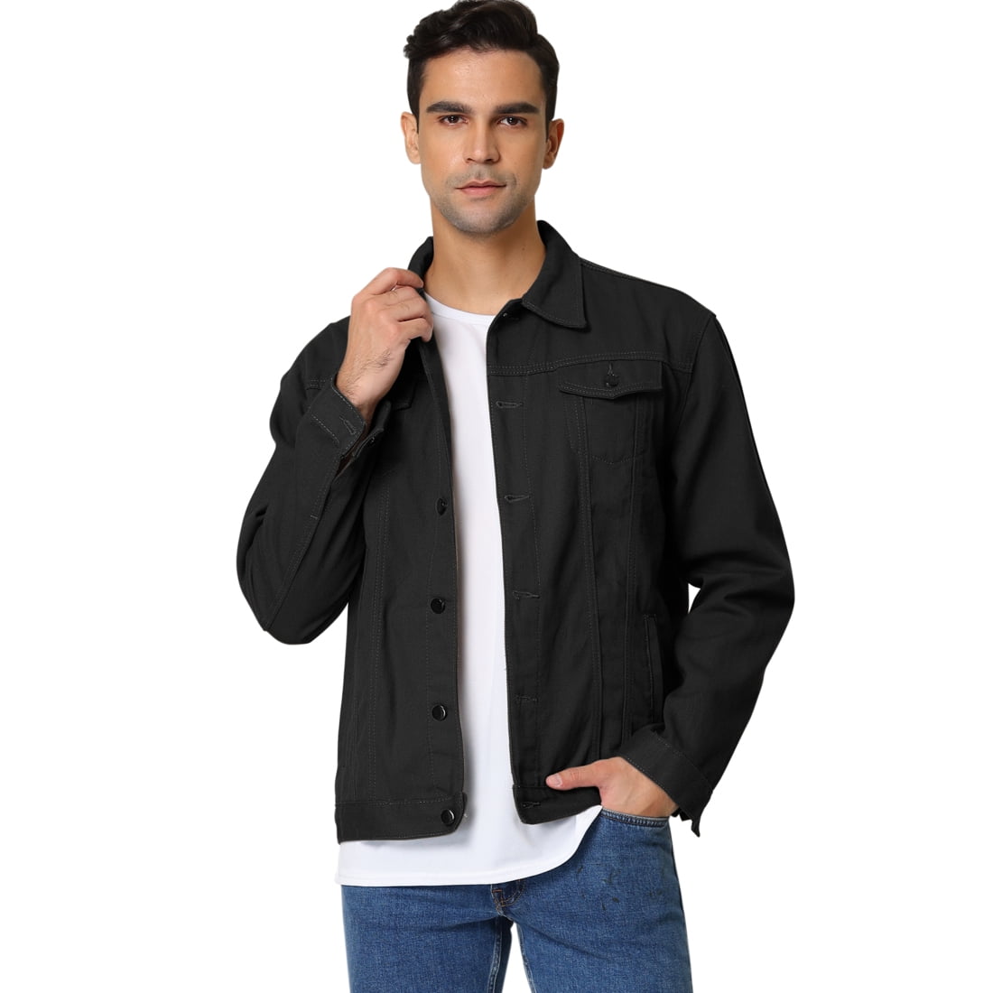 Black ripped denim jacket men deals