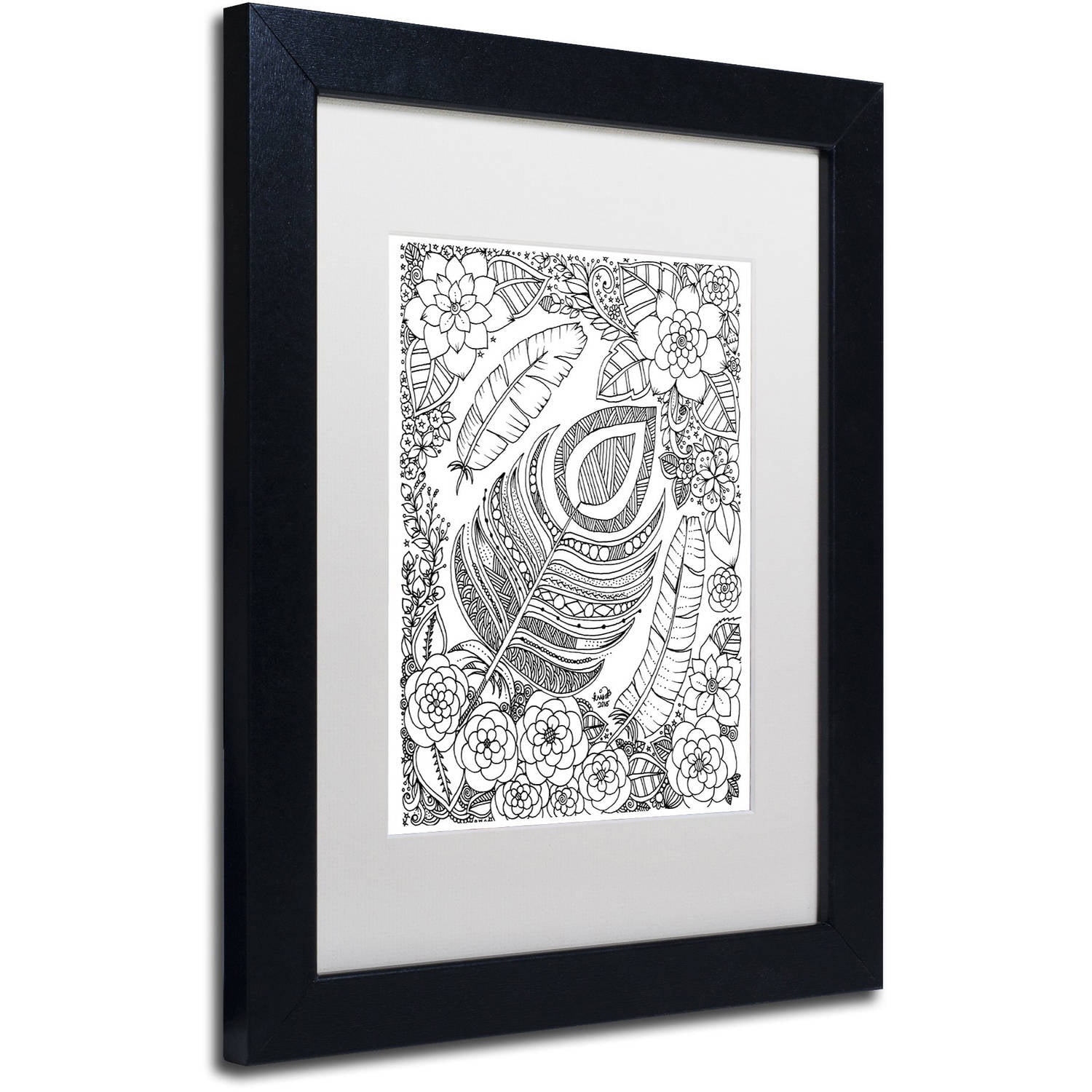 Trademark Fine Art "Feathers" Canvas Art by KCDoodleArt White Matte, Black Frame